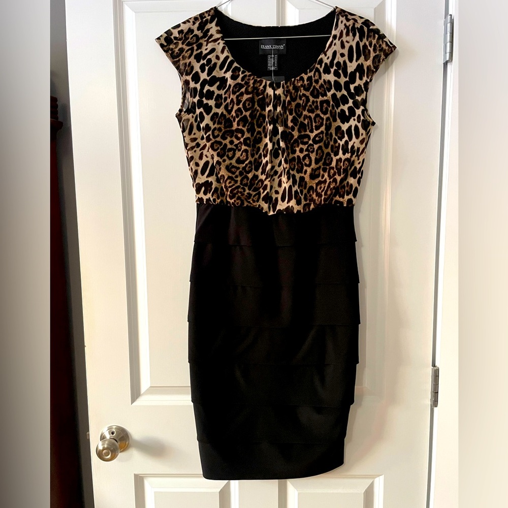 NWT Frank Lyman Design dress. Black with animal print top.